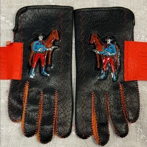 Vintage leather cowboy riding gloves with fringe